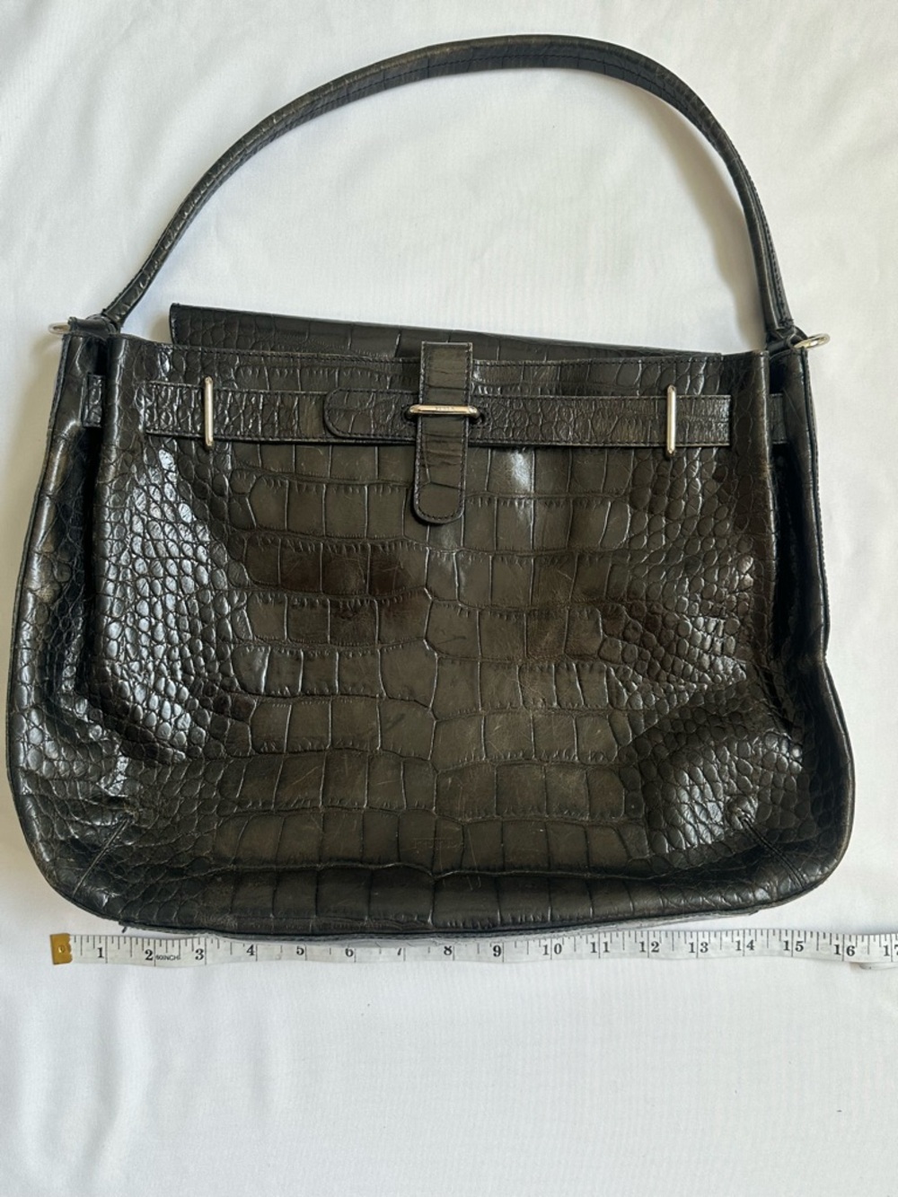 Furla Greta Black Shoulder Croc Bag